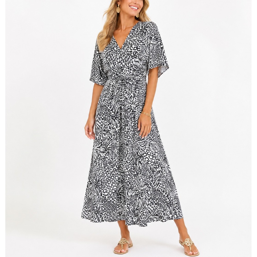 Lilly Pulitzer Parigi Maxi Dress Women S Onyx Home Slice Black White Jersey Boho - Picture 1 of 11